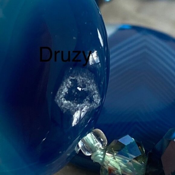 Sterling Silver 925 Blue Dyed Banded Agate & Chrysocolla Quartz Beaded Necklace - Picture 8 of 16